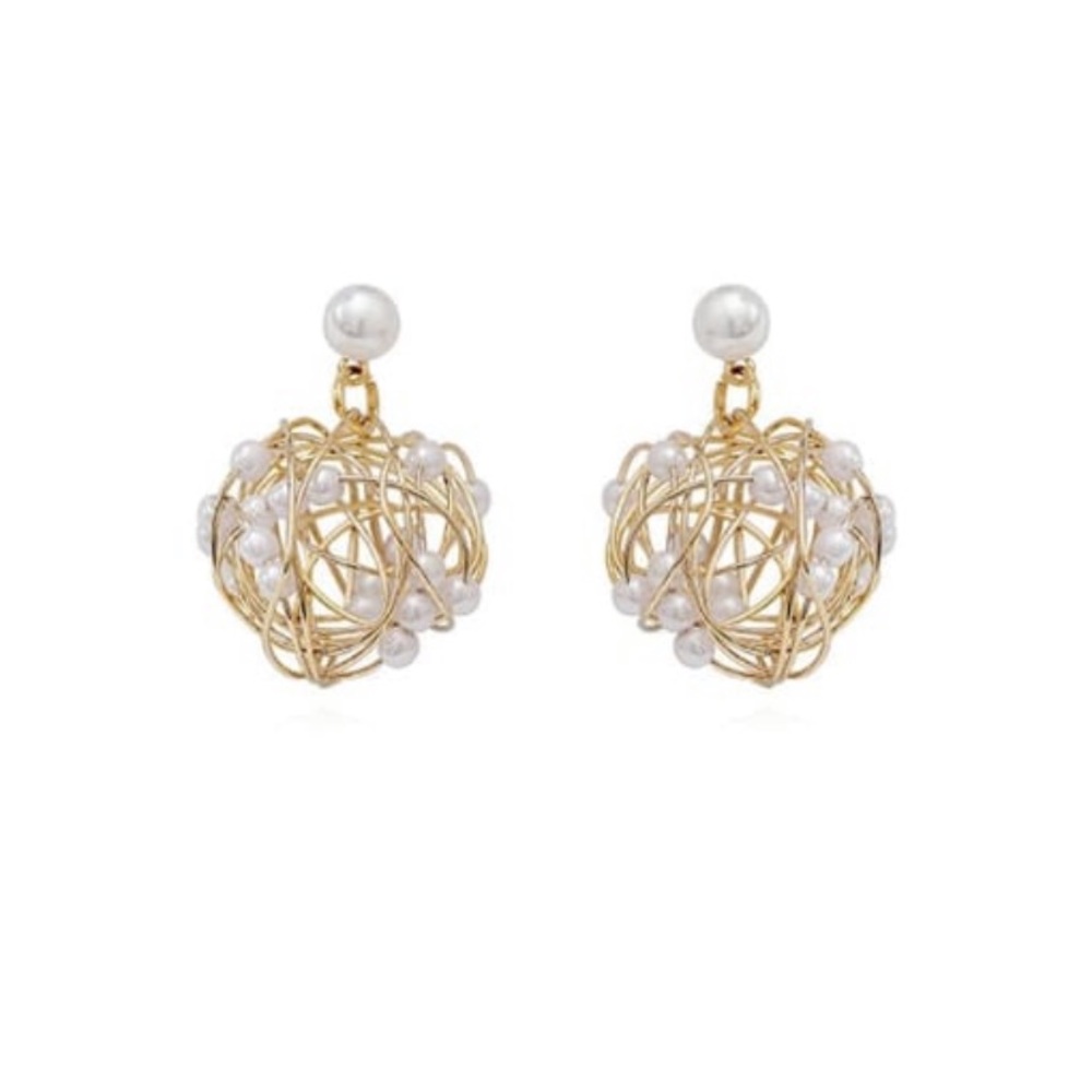 Ball of Pearls , GOLD EARRINGS